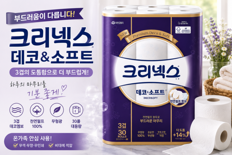 천연펄프를 사용한 크리넥스 데코앤소프트 3겹 화장지 30롤
